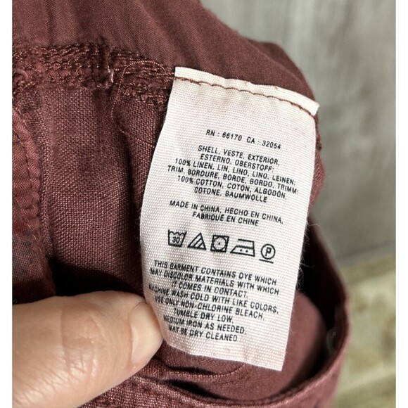 Anthropologie Hei Hei Linen Pants Roll Up Lace Embroidered Trim Rusted Red Sz 28 - Picture 2 of 8